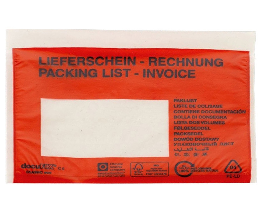 VP Begleitpapiertaschen "DocuFix Classic" C6 "Lieferschein/Rechnung" rot 1.000St.