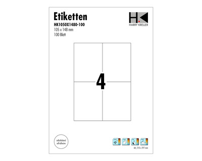 Etiketten A4 weiß 105 x 148 mm 400Et.