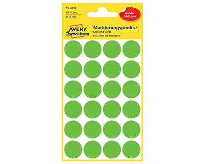 Avery Zweckform Markierungspunkte, ablösbar grün Ø18mm 96Et.
