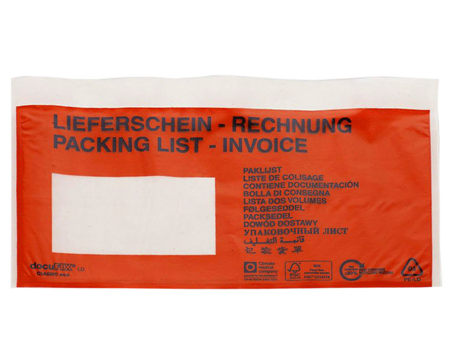 VP Begleitpapiertaschen "DocuFix Classic" DL "Lieferschein/Rechnung" rot 1.000St.