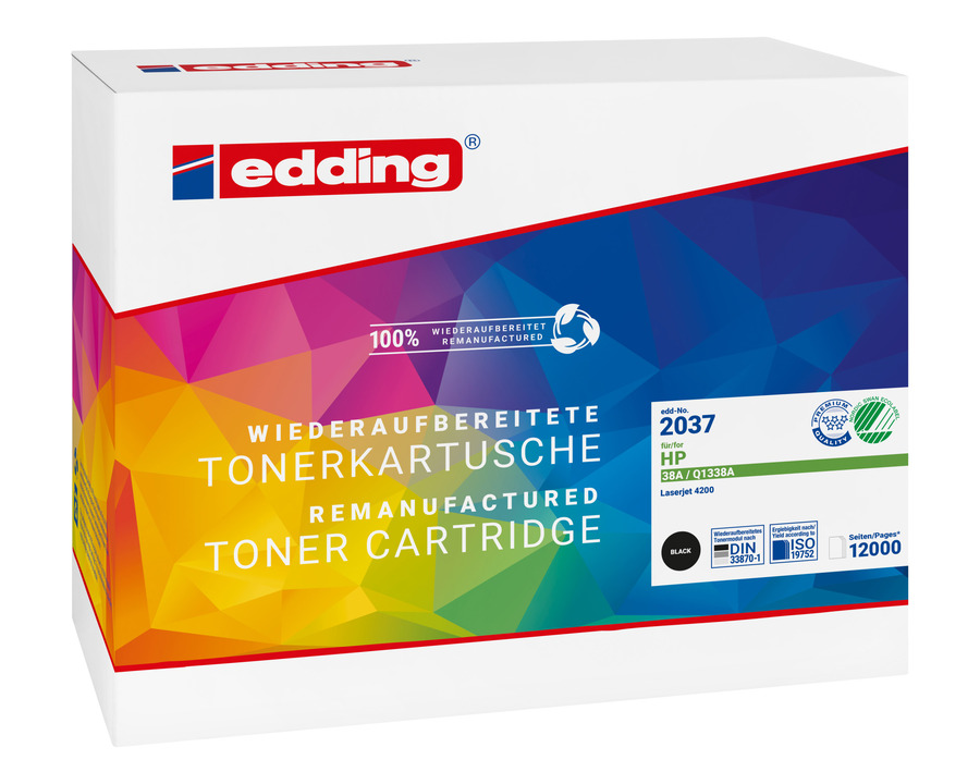 Edding Rebuilt-Toner 2037, HP 38A/Q1338A schwarz 12.000 Seiten