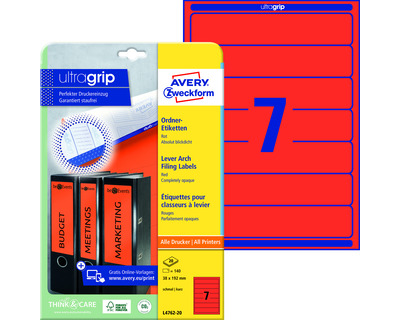 Avery Zweckform Ordner-Rückenschilder "UltraGrip" rot 38 x 192 mm 140Et.