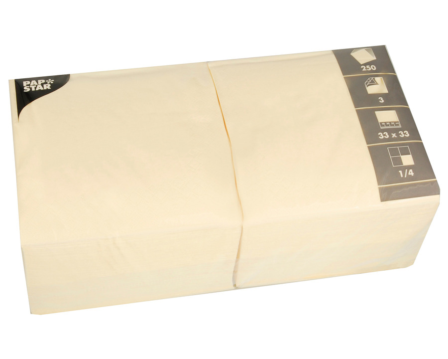 Papstar Servietten "Color Collection", 1/4-Falz creme 3-lagig 250St.
