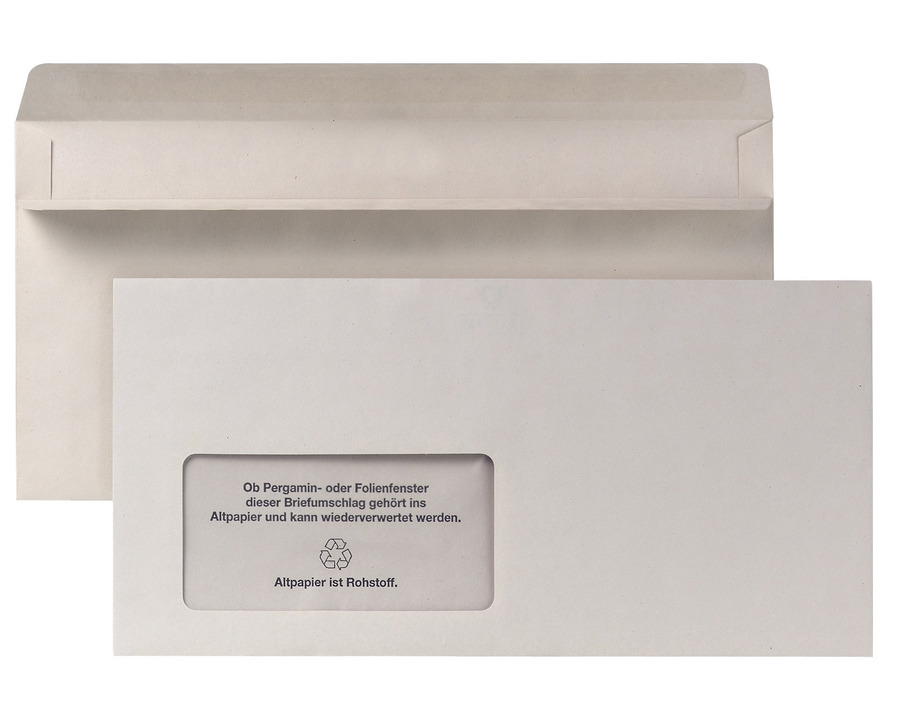 Recycling-Briefumschlag DL, mit Fenster, selbstklebend grau 110 x 220 mm 25St.