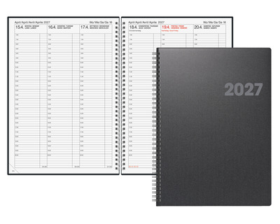Brunnen Buchkalender 2027, Wire-O-Bindung schwarz 2 Seiten = 1 Woche