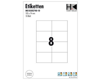 Etiketten A4 weiß 105 x 74 mm 80Et.