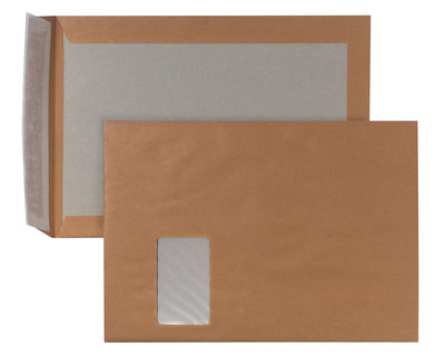 Papprückwandtasche C4, mit Fenster haftklebend braun 120g/m² 100St.