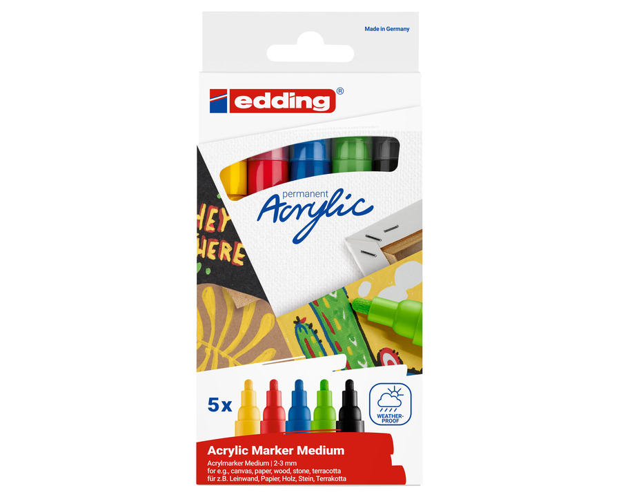 Edding Acrylmarker 5100 basic mehrfarbig 2-3 mm Rundspitze 5St.