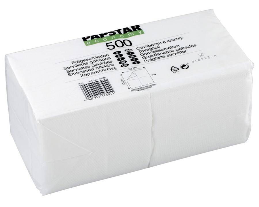 Papstar Servietten, 1/4-Falz weiß 1-lagig 500St.