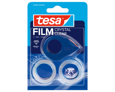 Tesa Handabroller "Mini Crystal Clear" rot/blau, inkl. 2x Kristallklar 19mmx10m