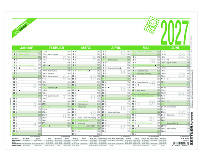 Zettler Tafelkalender 2027 "907", Recyclingpapier 21 x 29,7 cm 1 Seite = 6 Monate