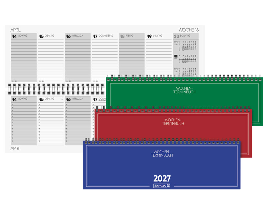 Brunnen Querterminkalender 2027 sortiert 2 Seiten = 1 Woche