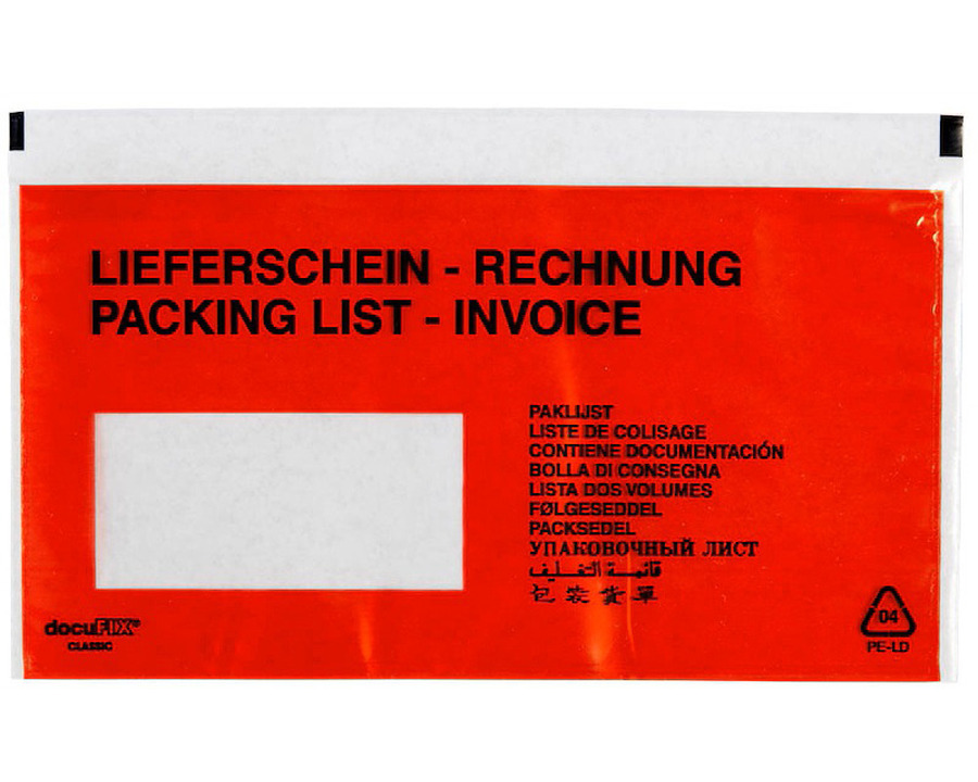 VP Begleitpapiertaschen "DocuFix Classic" DL "Lieferschein/Rechnung" rot 250St.