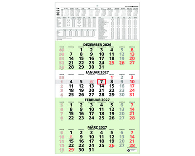 Zettler Viermonatskalender 2027 "959", Recyclingpapier 33 x 58,8 cm 1 Seite = 4 Monate