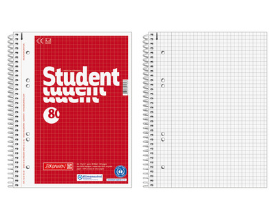 Brunnen Collegeblock A5 "Student", Recyclingpapier kariert (Lineatur 5) 70g/m² 80Bl.