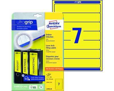 Avery Zweckform Ordner-Rückenschilder "UltraGrip" gelb 38 x 192 mm 140Et.