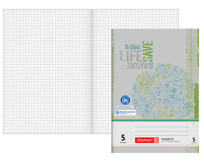 Brunnen Schulheft A5, Recyclingpapier kariert (Lineatur 5) 80g/m² 16Bl.