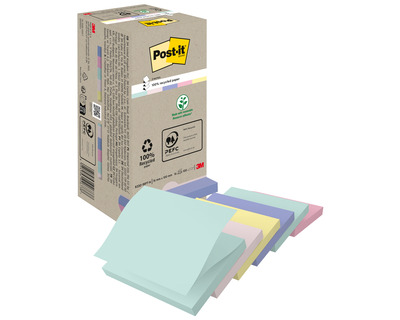 Post-it Haftnotizen "Z-Notes", Recyclingpapier mehrfarbig 76 x 76 mm 16x100Bl.
